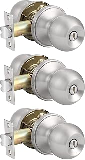 Probrico Satin Nickel Privacy Door Handles with Round Ball Door Knob, Keyless Indoor Door Knob Bedroom Bathroom Door Lock,3Pack