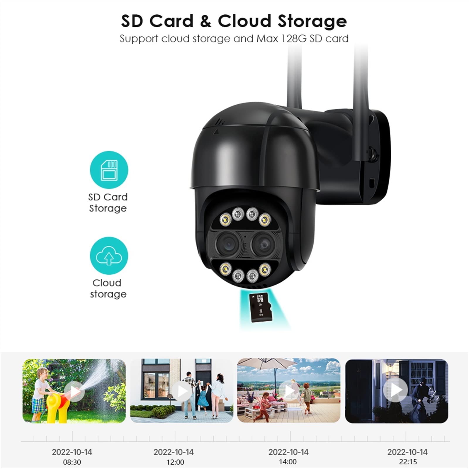 Kamera bezpieczeństwa, 8MP 4K 2.8mm + 12mm podwójny obiektyw 8-krotny zoom hybrydowy PTZ kamera IP wykrywanie ludzi 4MP Audio P2P bezpieczeństwo wideo monitorująca(8MP No SD Card)