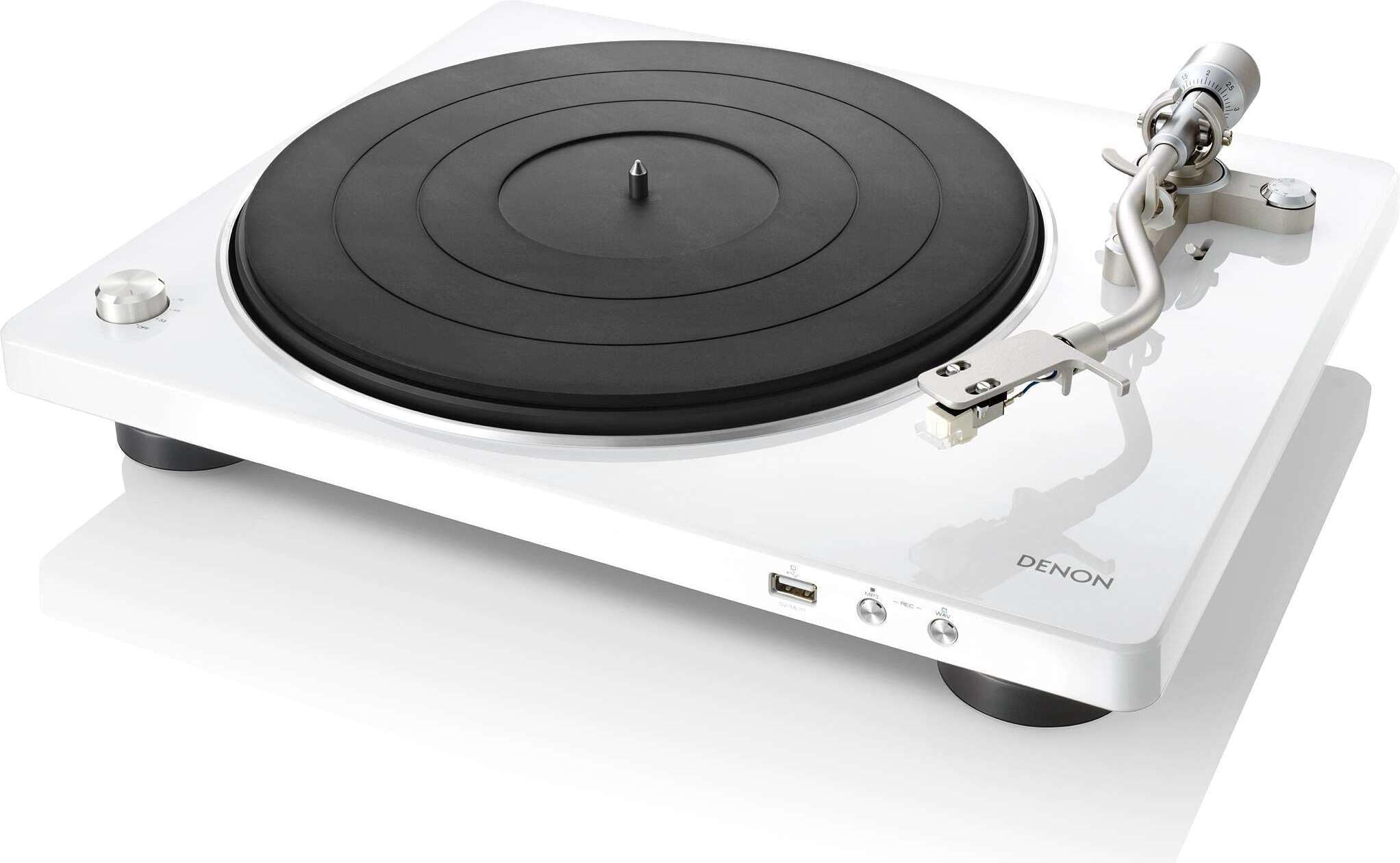 Denon Record Player for Vinyl Records, Vinyl Turntable with USB port, MP3 & WAV, 33/45/78 RPM, Built-in Phono Equalizer, Including Removable Dust Cover & MM Cartridge, MC Compatible, White