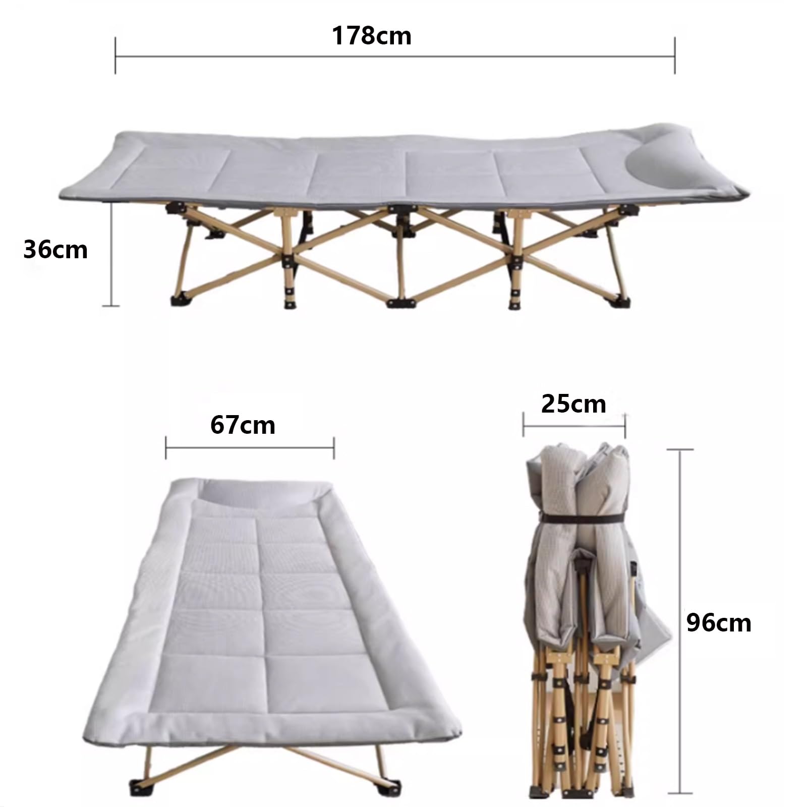 Brandina Pieghevole con Materasso, Letto Singolo Pieghevole per Adulti con Poggiatesta E Tasca Laterale, Letti Pieghevoli Campeggio per Interno Ed Esterno(Gray,178 * 67cm)