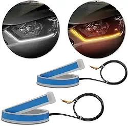 Par Fita Farol Diurno LED DRL Branca e Seta Sequencial 60 cm