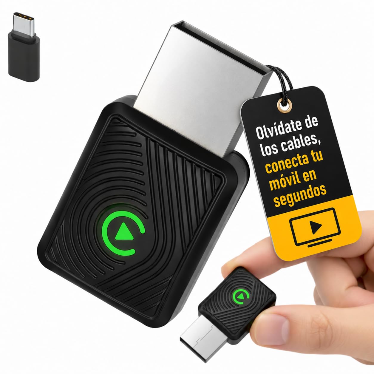 Adaptador CarPlay Inalambrico 2026 Android Auto para Coche - USB Bluethooth Conexion Rapida Automatica Accesorio Coches Interior WiFi 6 GHz Lite V2 Negro