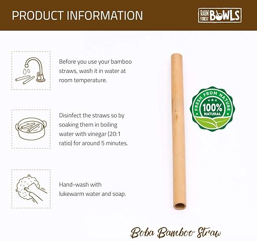 Miniatura 5 de Rainforest Bowls Juego de 4 popotes reutilizables de bambú Boba de 8 pulgadas, perfectas para batidos, tés de leche, jugos, batidos, 100% naturales,