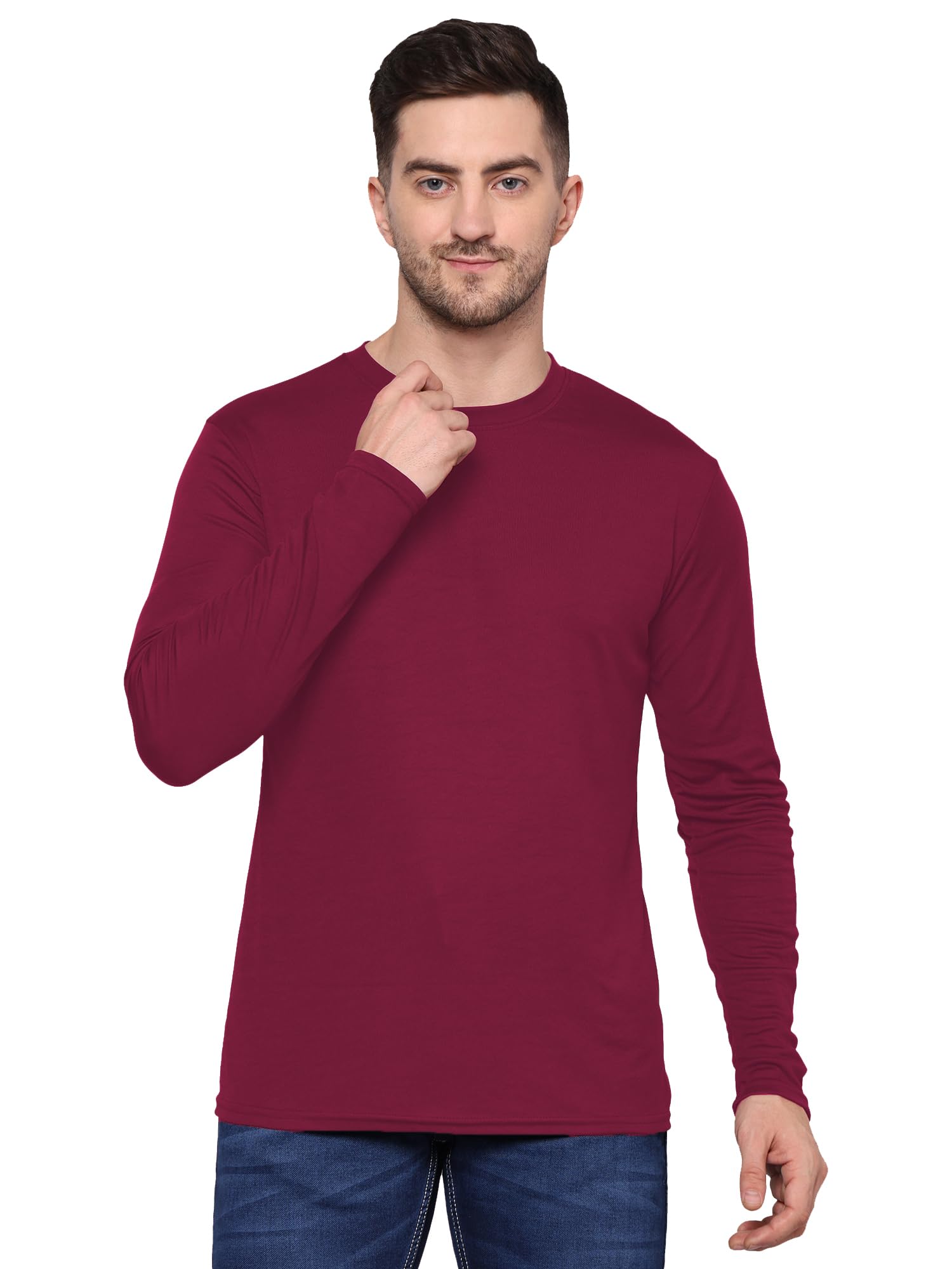 Men's Solid Full Sleeve Slim Fit Polyester T-Shirt-image-44