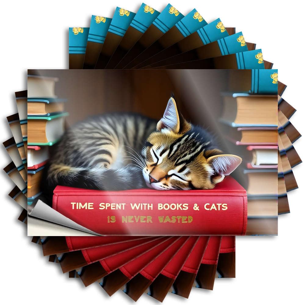 Lettering Sticker Sports Bar Decor Vinyl Sticker | Time Spent with Books and Cats is Never Wasted Motivational for Gamers Use(8X12CM)