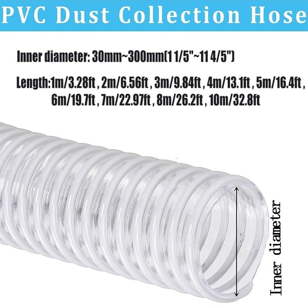 Tuyau De Collecte De Poussière en PVC 30 40 50 60 80 100 110 120mm ID Tuyaux D'aspiration Ultra Flexible Transparents(5m/16.4ft,40mm-1 3/5")