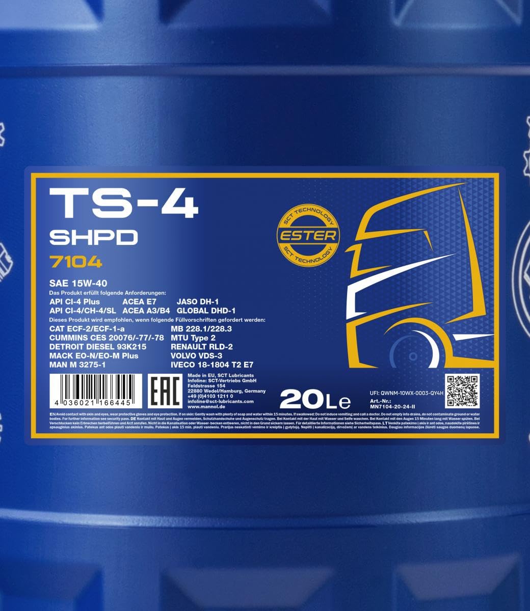 MANNOL TS de 4 shpd 15 W de 40 API Ci de 4/CH de 4/CG de 4/CF de 4/CF/SL motorenöl, 20 L
