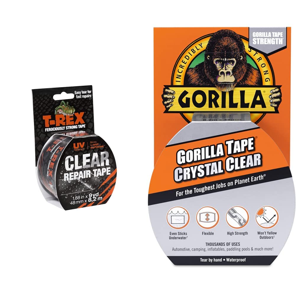 TRex Tape Ferociously Strong Clear Repair Tape, 48mm x 8.2m easy to