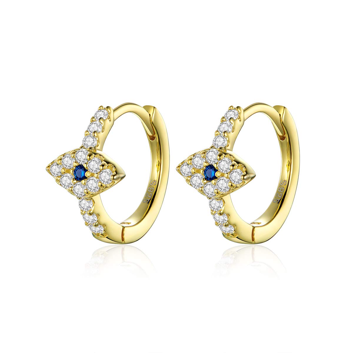 IzpackBlue Crystal Evil Eye Tiny Round Hoop Earrings Sterling Silver 14k Gold Plated Dainty CZ Small Cartilage Tragus Cuff Hinged Huggie Endless Hoops for Women Girls