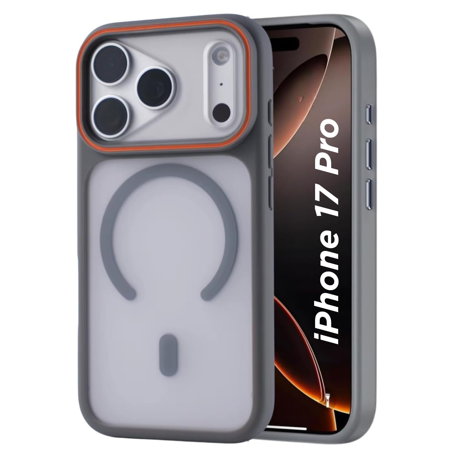 AIBEX Magnetic Compatible Shockproof Case for iPhone 17 Pro – Slim Protective Back Cover with Camera Lens Protection, Strong Magnetic Support, Anti-Slip Grip, Military Grade Drop Protection (Grey)-image-38