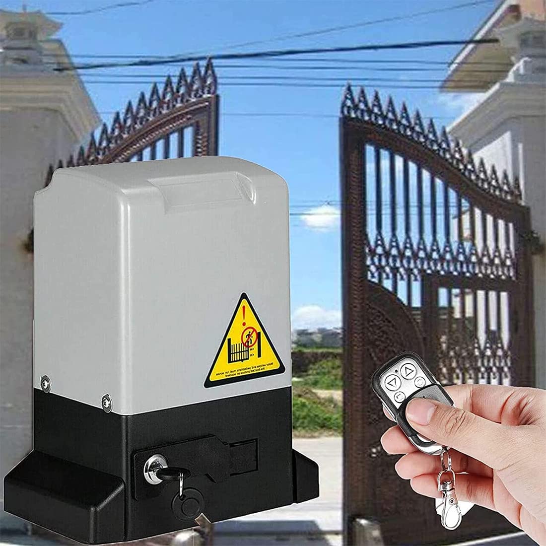 Automatic Sliding Gate Opener Kit 370W/550W/750W/1200W, Rack Driven Security Gate Operator for Gate Up to 2000kg, Gate Motor for Hotel, Factory, Yard Gate 550W