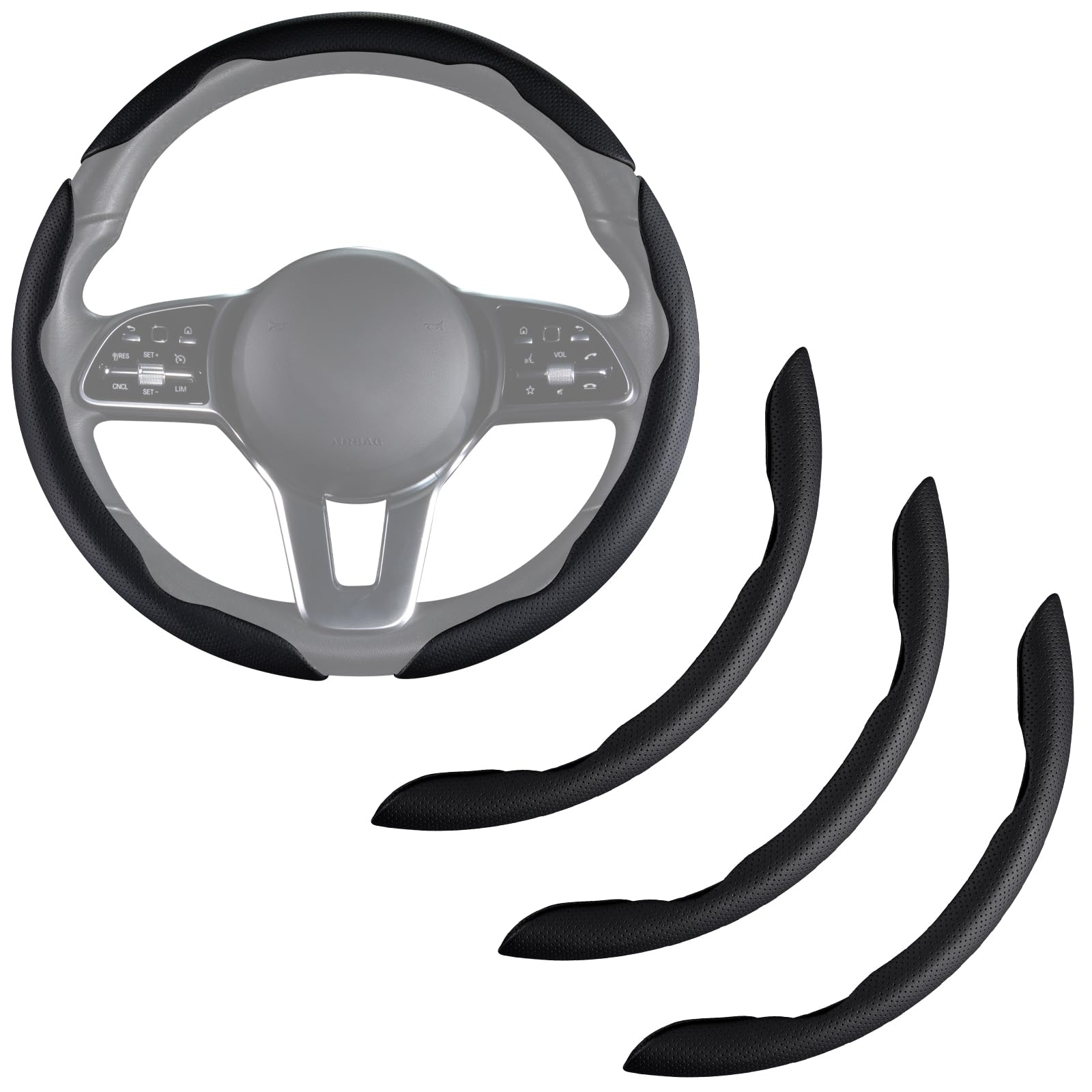 Funda de volante de coche de piel napa para hombre y mujer, ultrafina, antideslizante, transpirable, de microfibra, universal, para volantes de 14, 5 y 15 pulgadas, color negro.