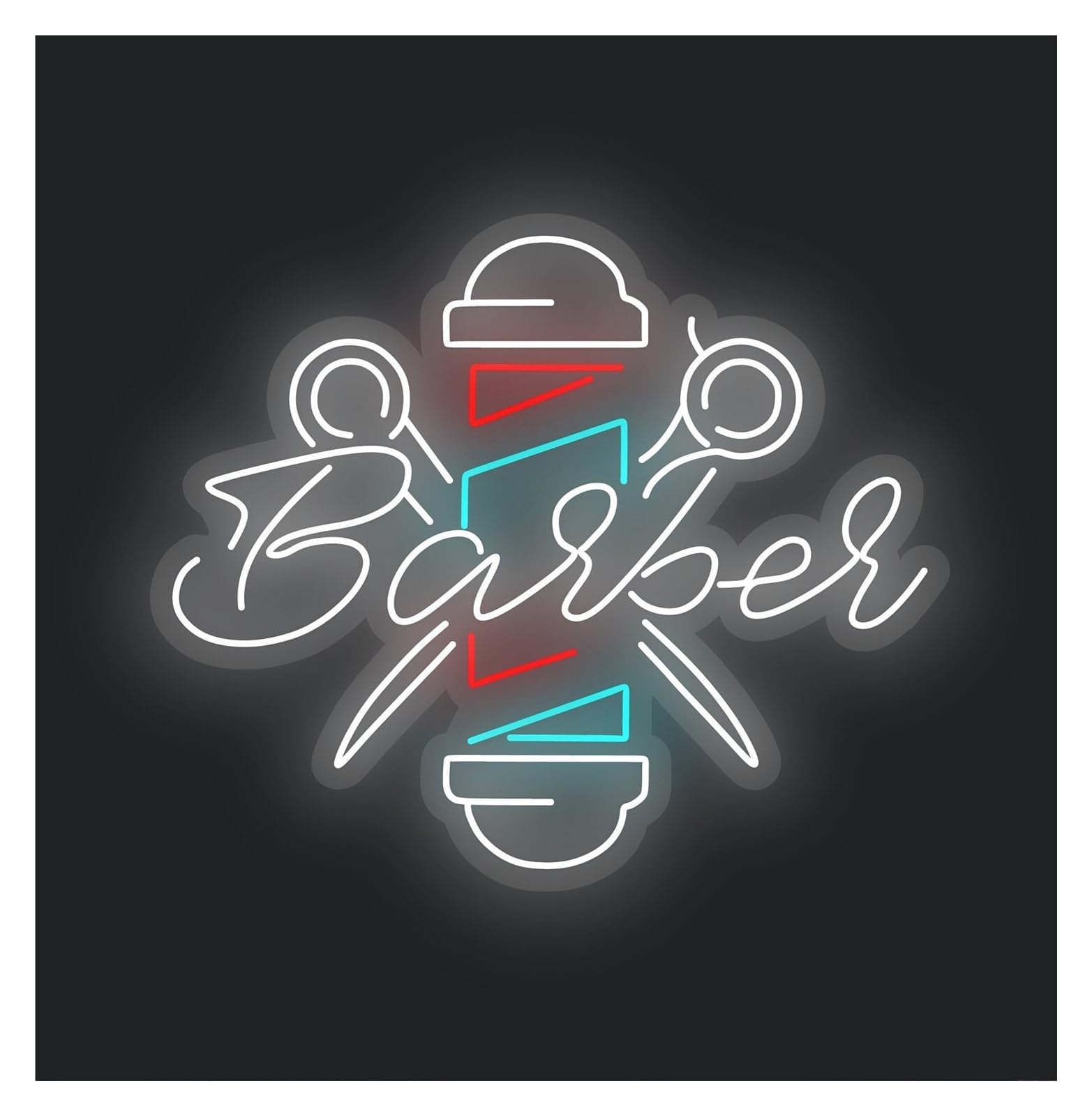 RONGCH Hanging Art Signs Barber Shop Neon Sign LED Wall Light with Scissors and Razor for Salon Haircut Decor 55cm(Style B)