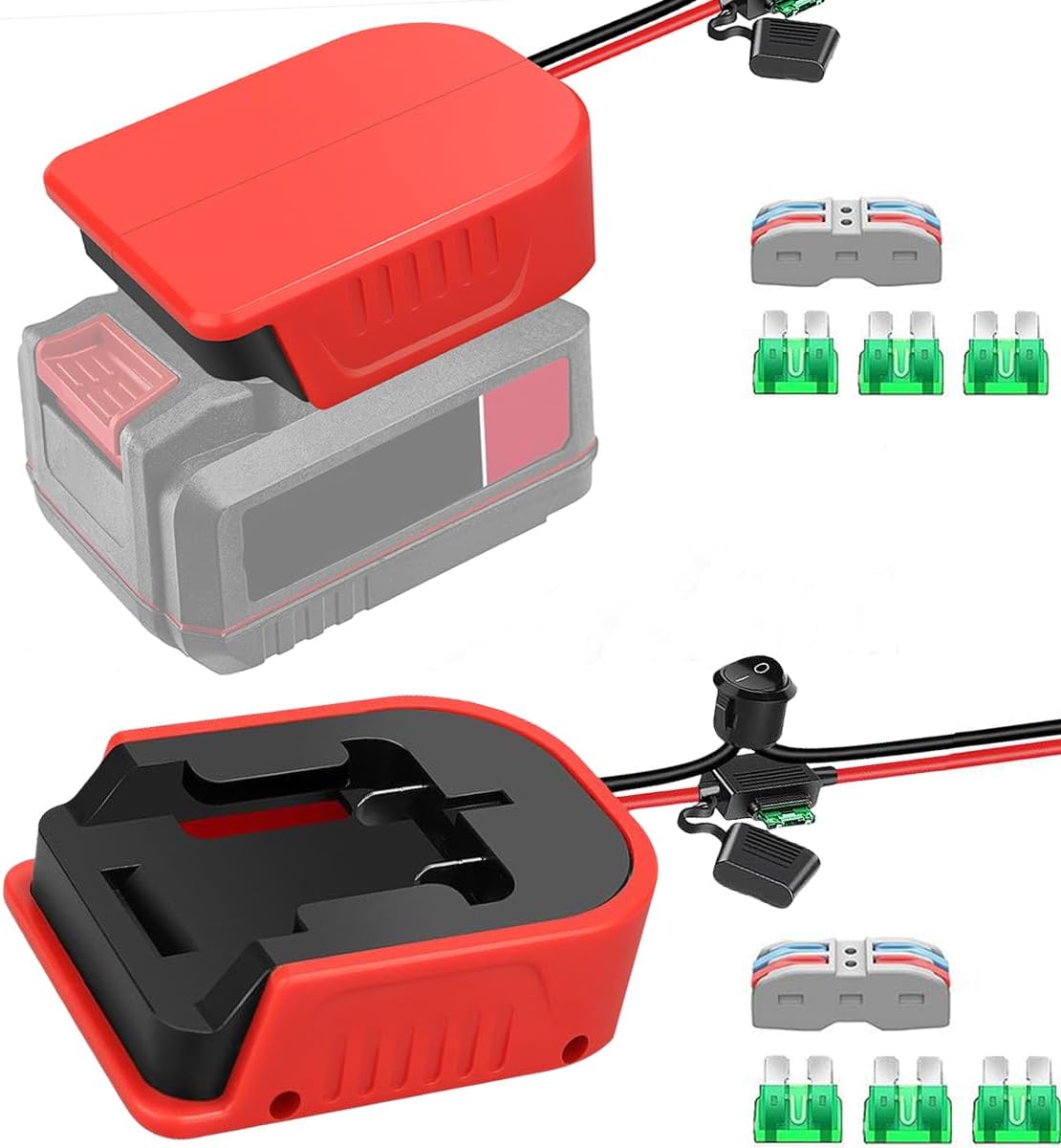 2Pcs Power Wheel Adapter for Bauer 20V Battery Dock Power Connector with Switch& Fuse&14 AWG Wire& Wire Terminals,Power Convertor Power to DIY RC Trucks,RC Toys,Robotics,Led Lights