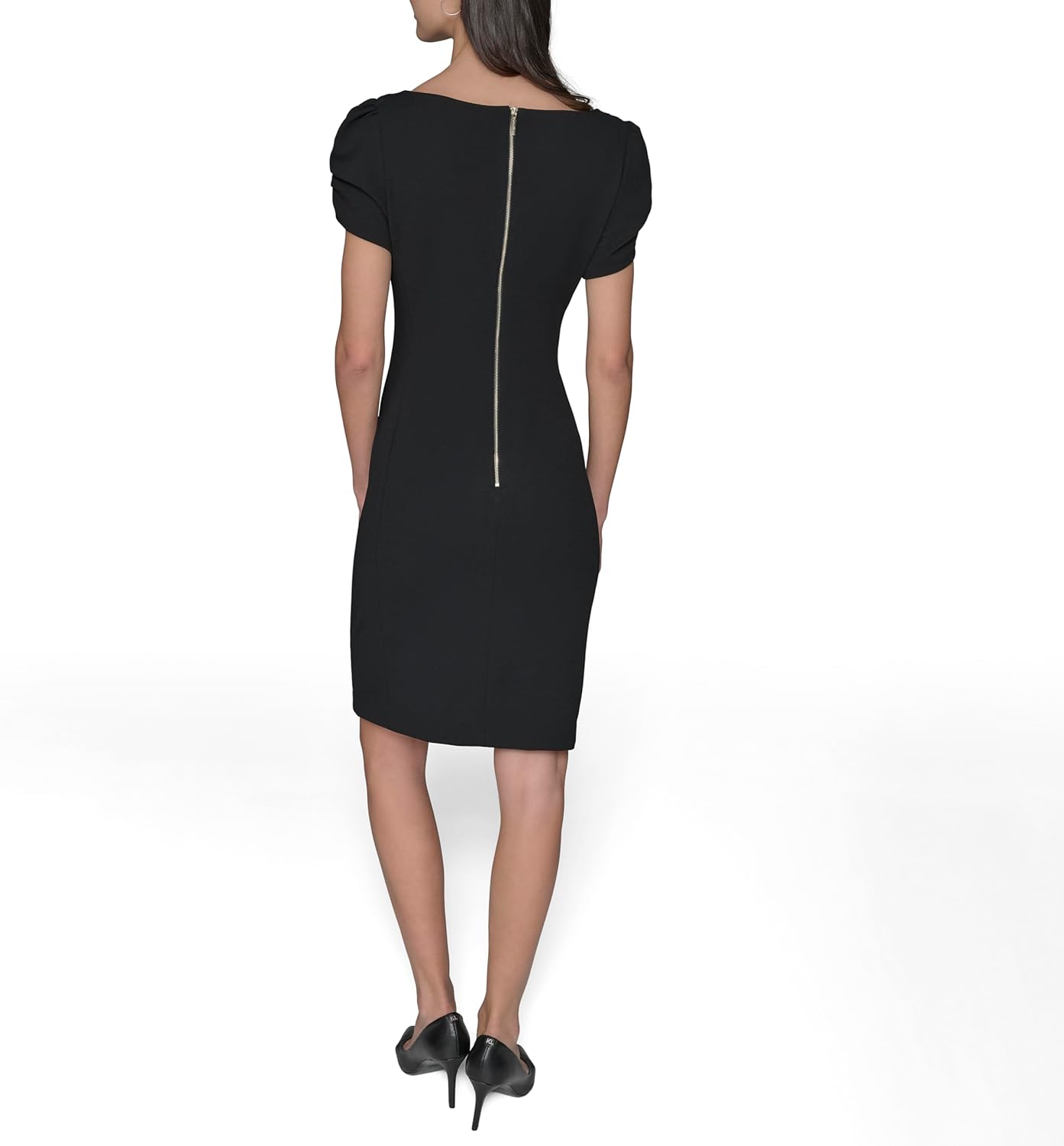 Karl Lagerfeld Womens Short Ruched Sleeve Jewel Neck Sheath Mini Dress - Image 4