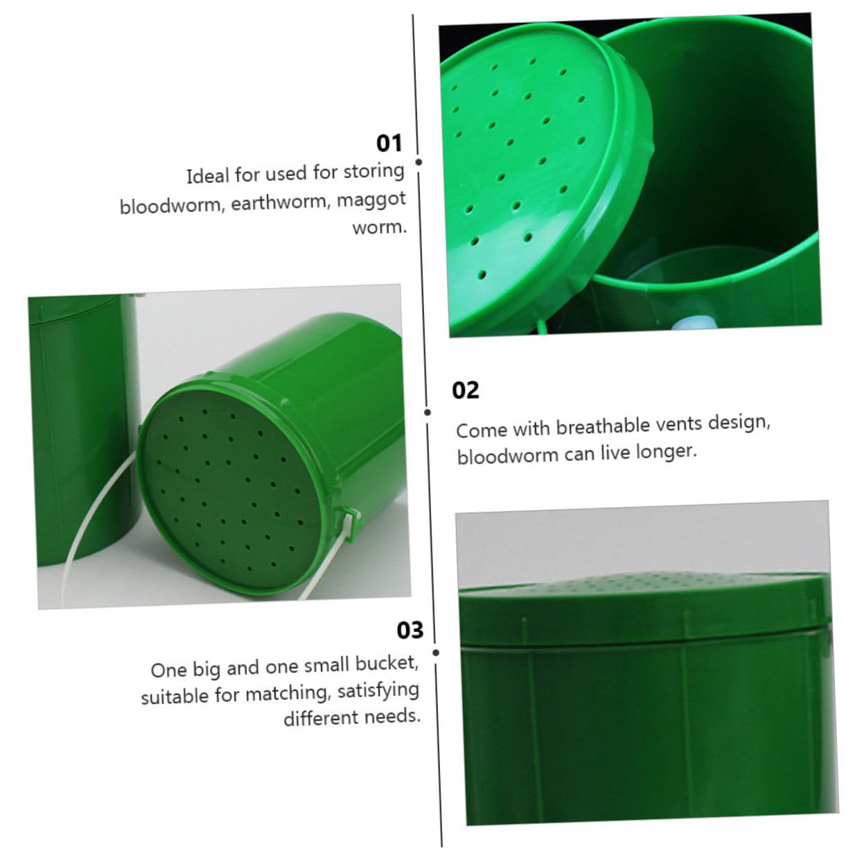 POPETPOP Secchio Leggero Plastica Verde 2 Pezzi Esche da Pesca Resistente agli Urti Contenitore Vermi Vivi