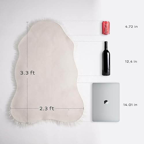 Vista 2 de Ashler Faux Fur Rug, White Area Rugs, Fluffy Sheepskin Fur Rug, Fuzzy Ultra Soft 2.3 x 3.3 Ft Rugs, Machine Washable Shag Rug, Nursery Throw Rugs
