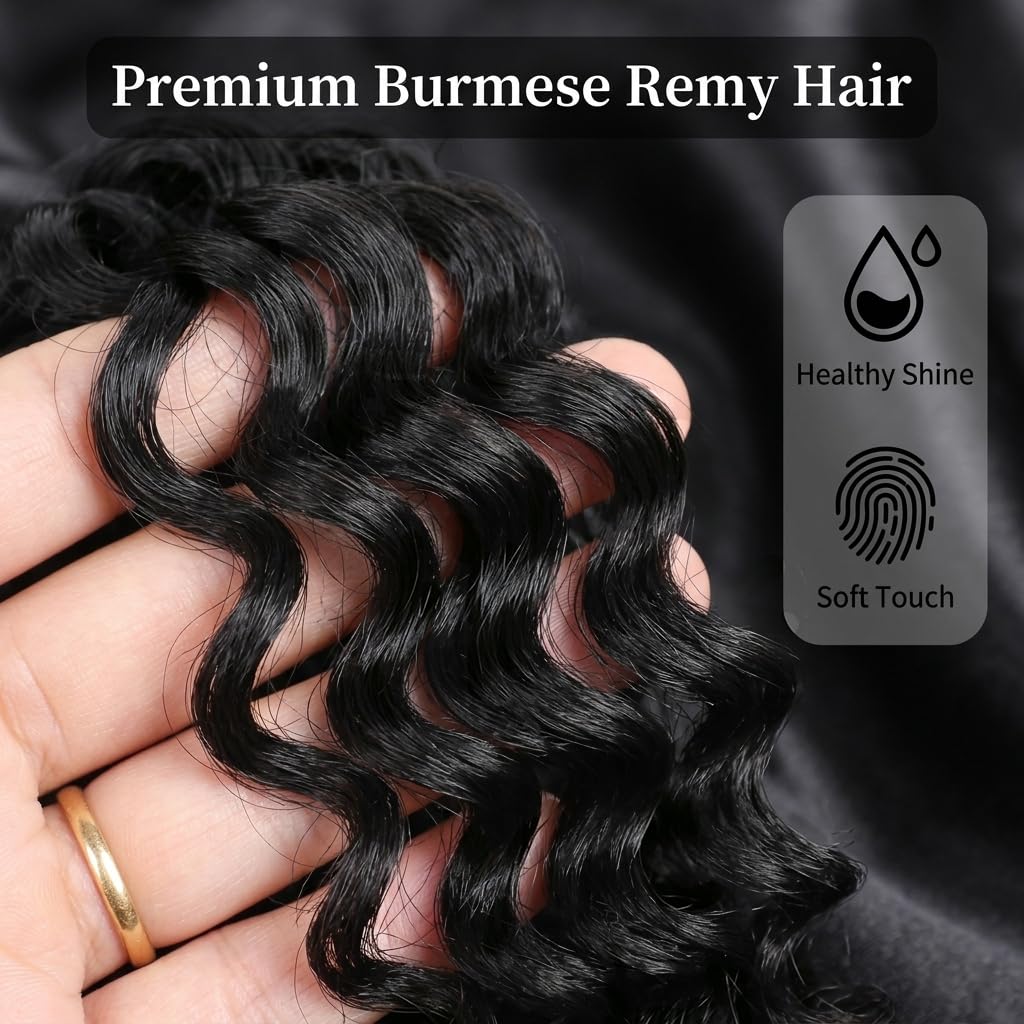 Burmese Curly Crochet Human Hair for Black Women, Miracle Mini Knots Feather Crochet Human Hair Extensions 16 Inch 50g 40 Strands, Pre-Separated Invisible Knotless Remy Bundles Natural Black