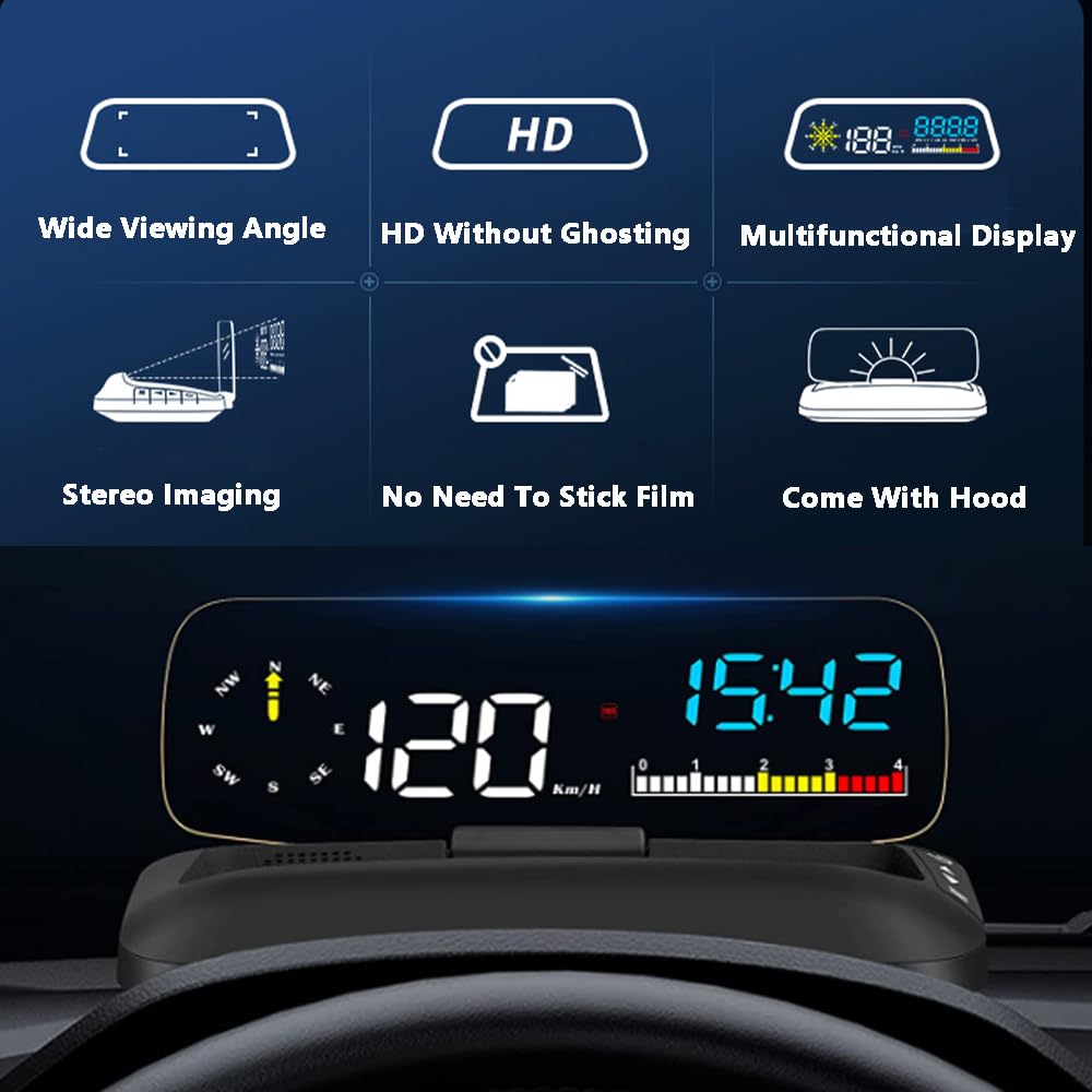 Riloer OBD & GPS Scanner Head-Up Display, Car HUD C5 Vehicle Speed Clear Fault Code Fuel Consumption, Compatible with All Cars