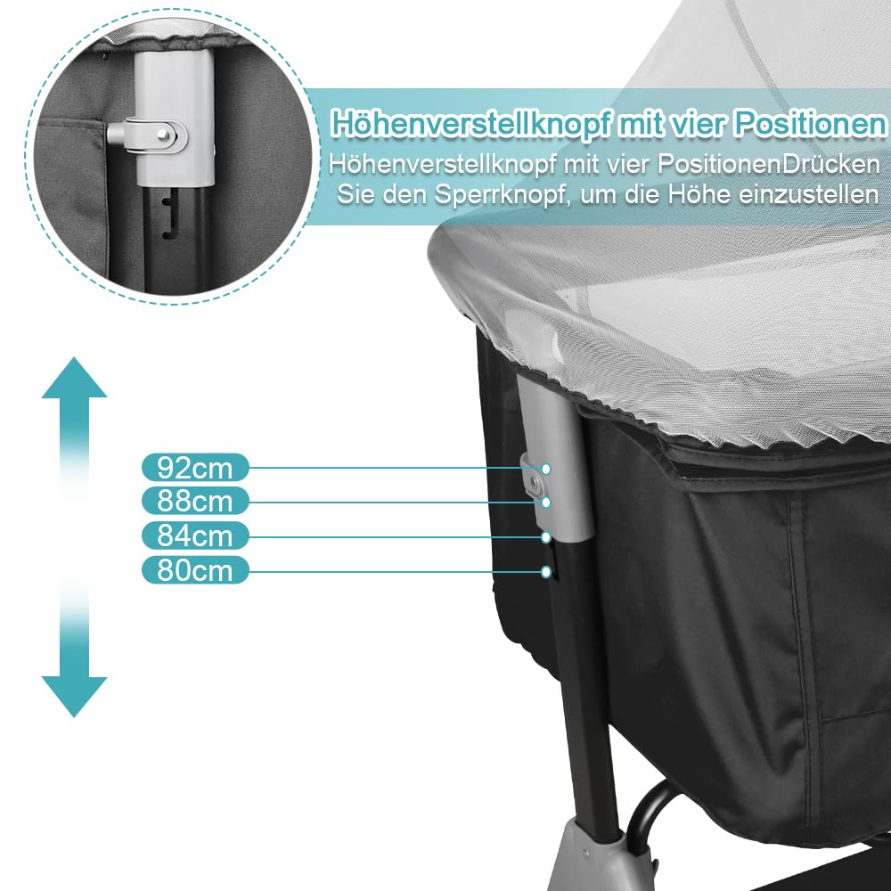 Culla 3 In 1 Fianco Letto Con Dondolo - Regolabile In Altezza, Fino A 25kg - Bianco Sporco - Foto 13