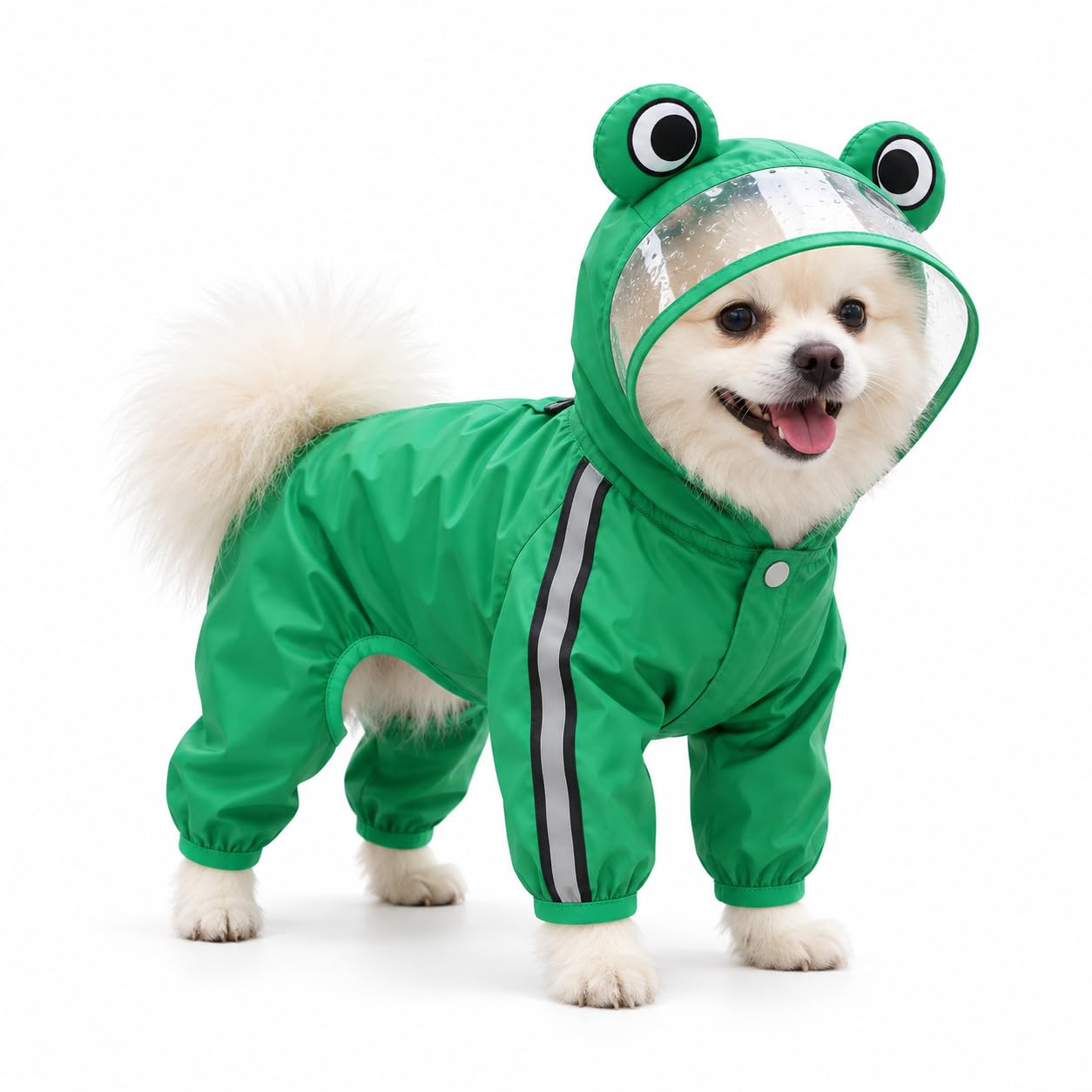 Dog Rain Coats Waterproof Dog Raincoat Hooded Waterproof Rain Coat For Small Dogs Puppy, Cute Pet Raincoats With Legs & Reflective Strip & Harness Hole Green