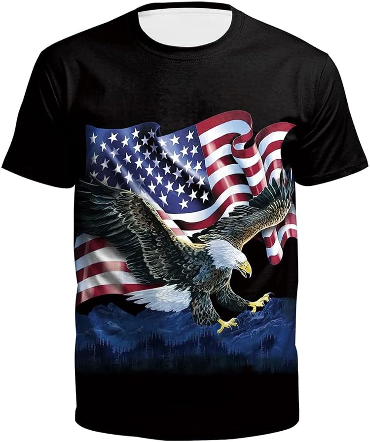 Eciodci Men's American USA Flag Patriotic T-Shirts 4th of July Shirts US Eagle Flag Soft Summer Short Sleeve Shirt for Men - Image 7