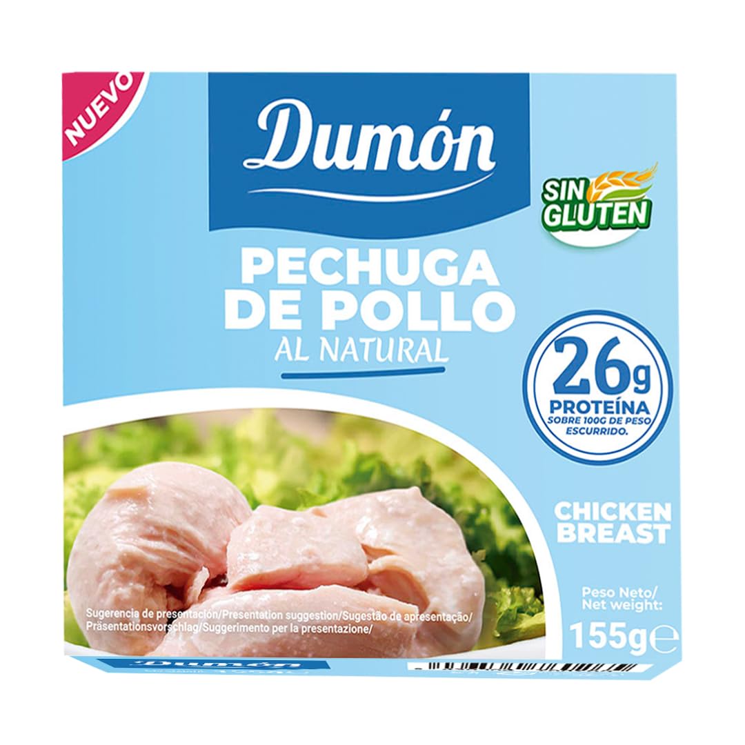 DUMON Conserva Pechuga de Pollo al Natural 12x155g 26g Proteína Sin Gluten Sin Grasa Sin Lactosa