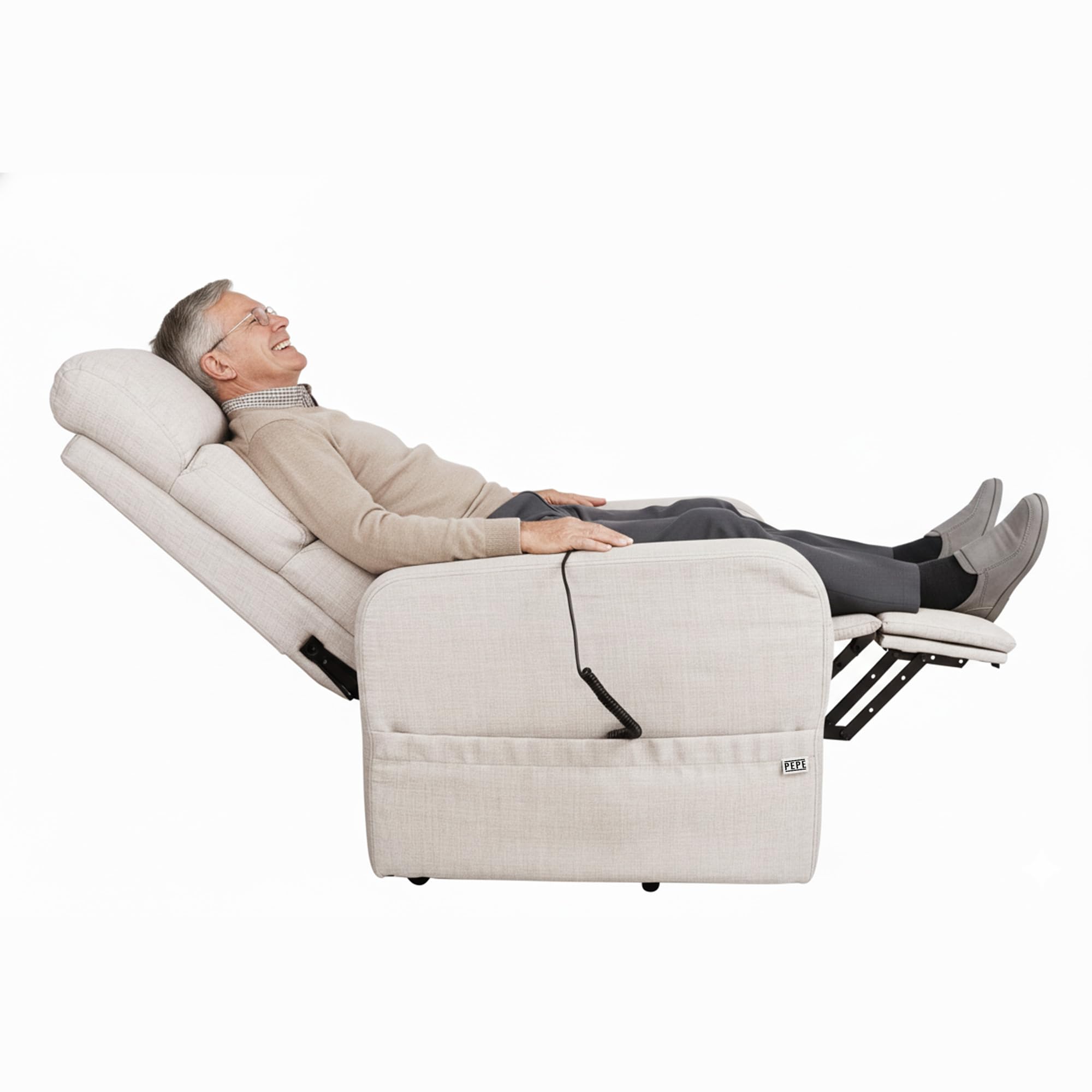 PEPE Mobility Fernsehsessel mit Aufstehhilfe Elektrisch, Relaxsessel mit Liegefunktion, Seniorensessel für Wohnzimmer, TV Sessel Leinengewebe, Liftsessel bis 130 kg belastbar, Beige