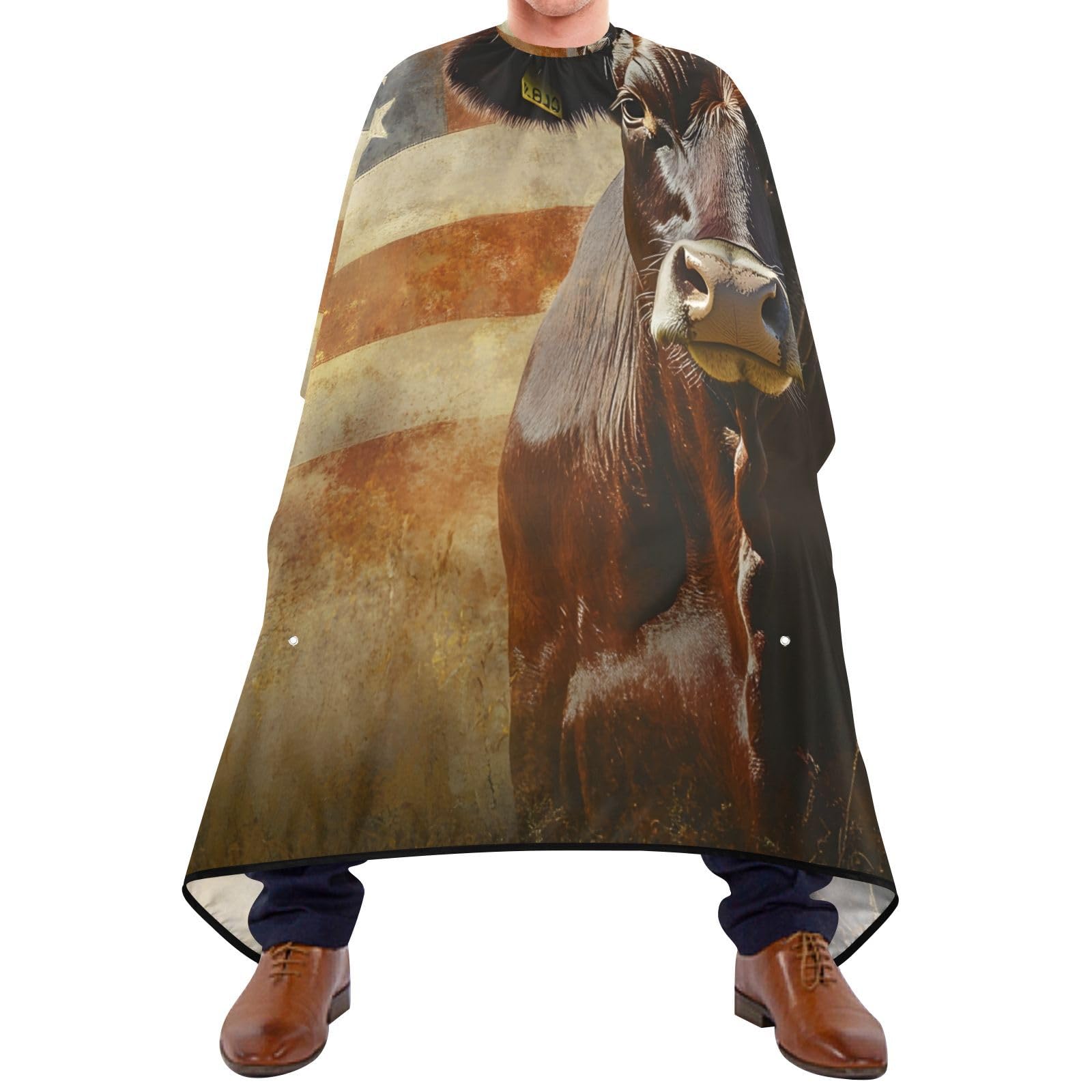 Hezely Cow and American Flag Hair Dye Cape, Barber Cape for Adults,Waterproof Salon Cape,Waterproof Hairdressing Styling Hair Cutting, 65