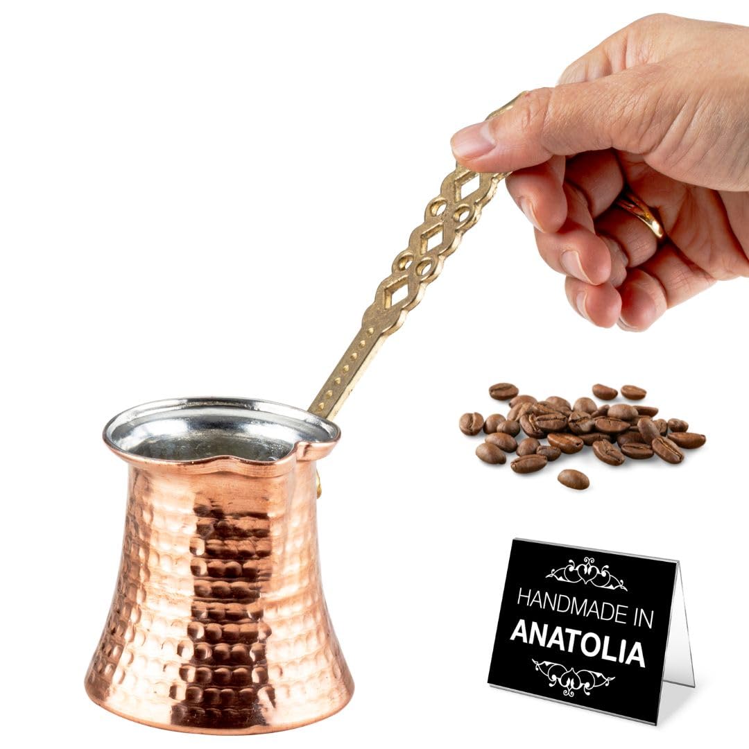 Hakan Turkish Coffee Pot | Stove Top Water Boiler, Coffee Maker, Butter, Chocolate & Milk Warmer | Even and Quick Heat with Handcrafted Copper Material | Coffee Gifts Idea, 6.5 Oz (190 cc)