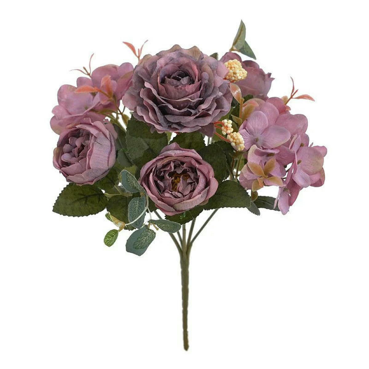 AYHTUD Artificial Flowers Retro Silk Rose Bouquet Hydrangea Peony Vintage Bride Holding Fake Plants Home Wedding Decoration Accessories-Purple
