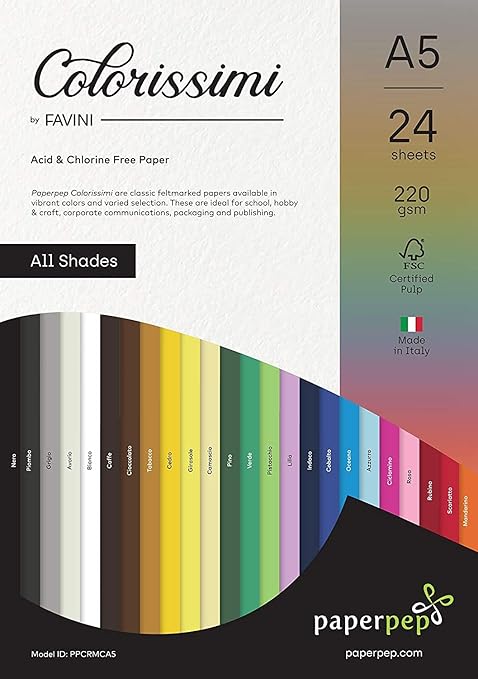 Paper Pep Colorissimi Card Stock 220GSM A5 Multicolor Shades Assorted Pack of 48 Sheets