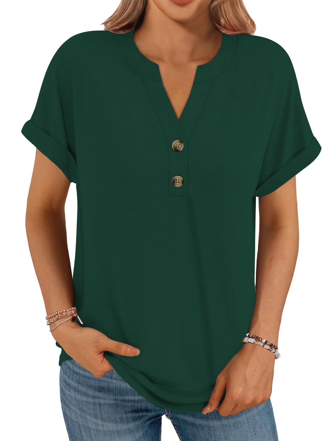 Cuptacc Tshirt Damen V-Ausschnitt Mit Knopfleiste Oversize T-Shirt Kurzarm Oberteile Damen Locker