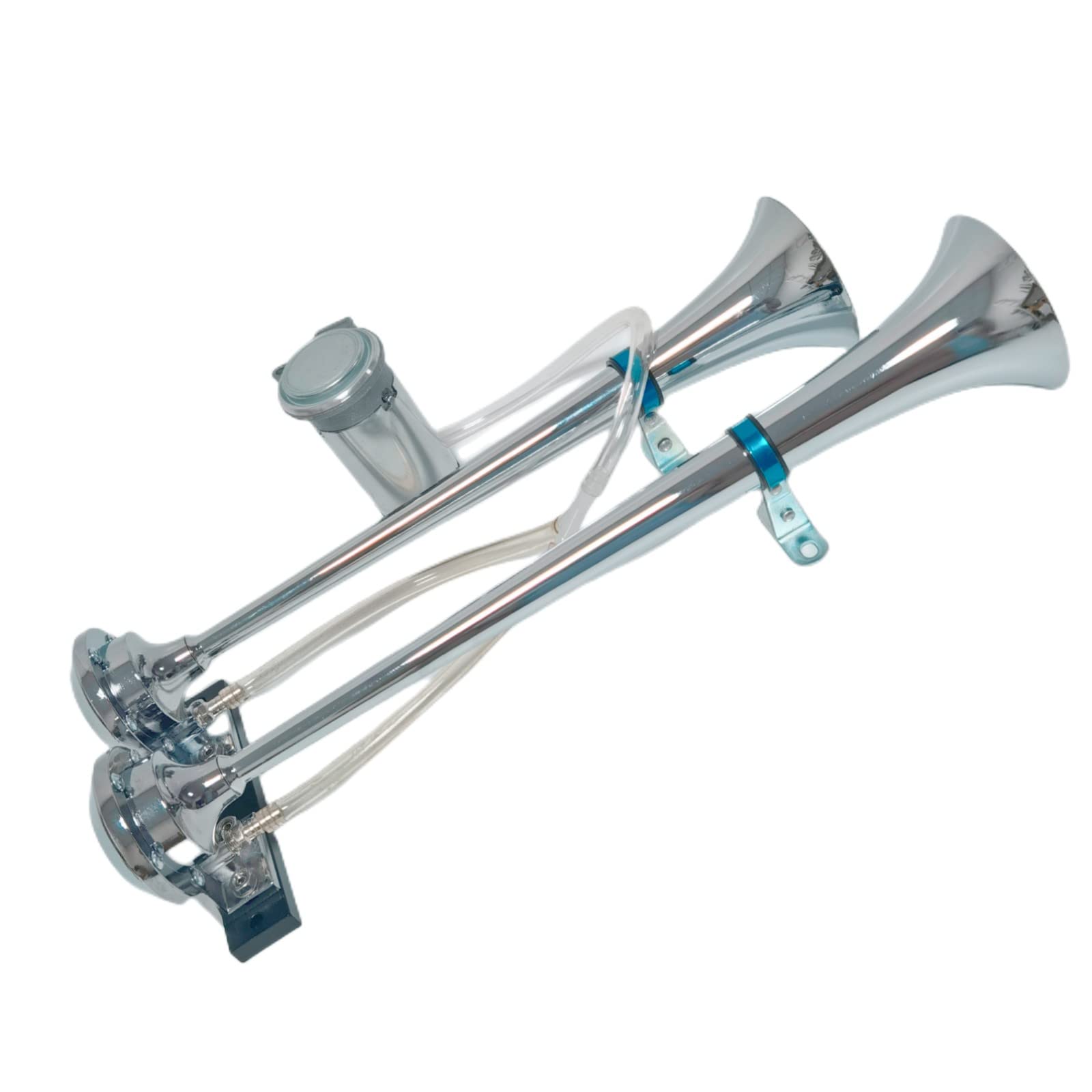Clacson per auto Clacson per camion 175db Clacson per auto Argento Car Horn Tono alto e basso tono Corno zinco cromato doppio tubo con compressore rosso Air Horn per 24V auto yacht barca ecc