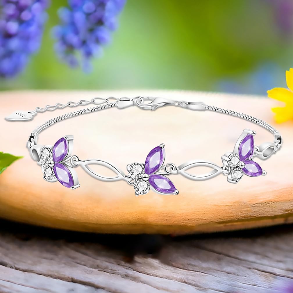 Gifts for Birthday Holiday,Butterfly Shaped Sterling Silver Bracelet Jewelry Adjustable and Charming Link Bracelet for Women Ideal Gifts for Her Mom Wife - Image 3