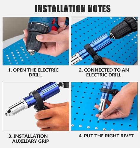 Miniatura 7 de Kit adaptador de pistola de remache, herramienta de cabeza de pistola remachadora para taladro inalámbrico, con 4 cabezales de remache/mango