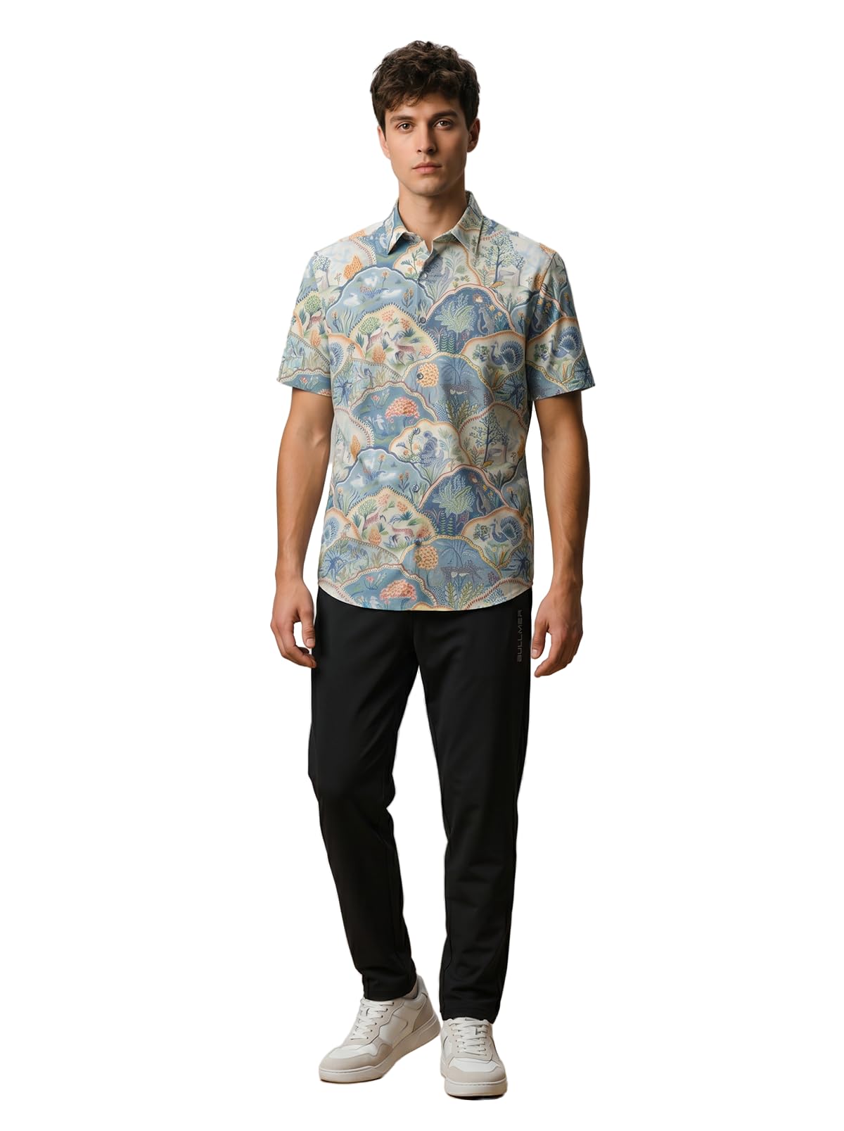 Men Co-Ord Set Casual & Vacation | Regular Fit Spread Collar Short Sleeve Scenic Print Shirt & Solid Straight Trousers | Cotton Blend Woven Resort Wear-image-1