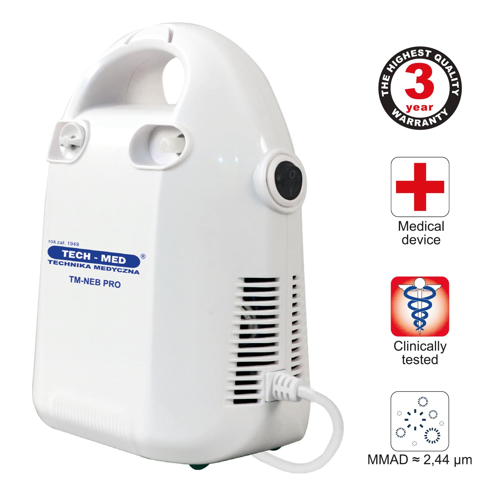 TECH-MED Medizinische Technik Kompressor Inhalator TM-NEB PRO Vernebler Medizinische Atemwegstherapie mit Masken-Set für Erwachsene und Kinder