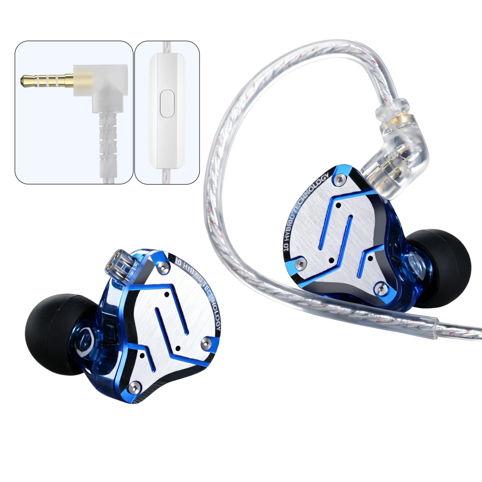 KZ ZS10 Pro Écouteurs Intra-Auriculaires Haute fidélité avec câble détachable 2 Broches 0,75 mm with MIC Glare Blue