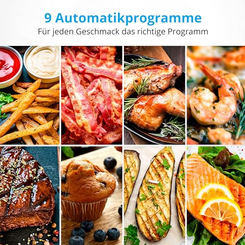 MEDION E40 XL Heißluftfritteuse (5,2 Liter, Airfryer, 2.150 Watt, 9 Automatikprogramme, Backfunktion, ölfreies Frittieren, Touch Bedienfeld, LED Anzeige, MD 11740) schwarz – Bild 4