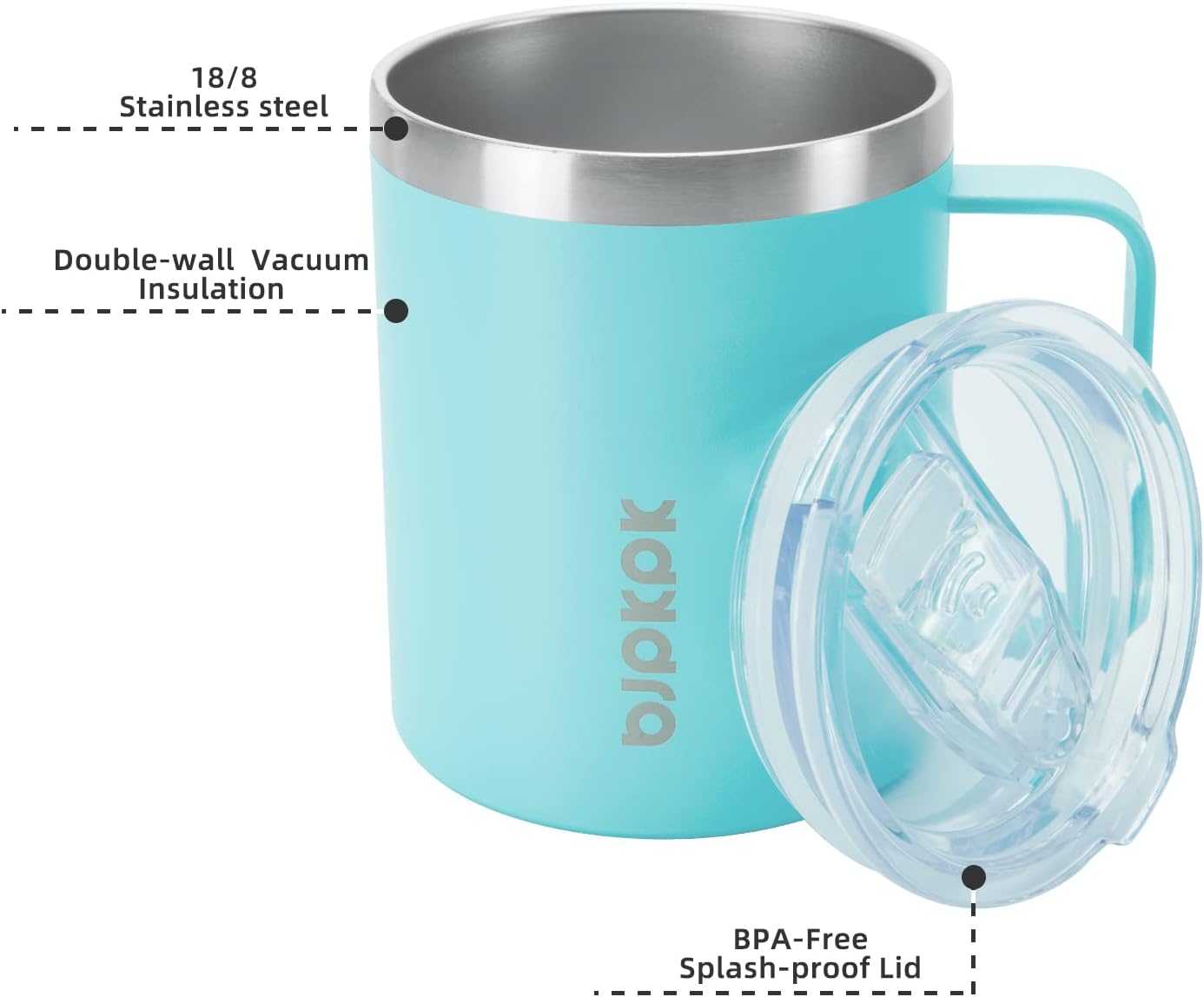 BJPKPK 14oz Coffee Mug with Handle 2 Pack,Stainless Steel Insulated Coffee Mug with Splash Proof Lid-Turquoise