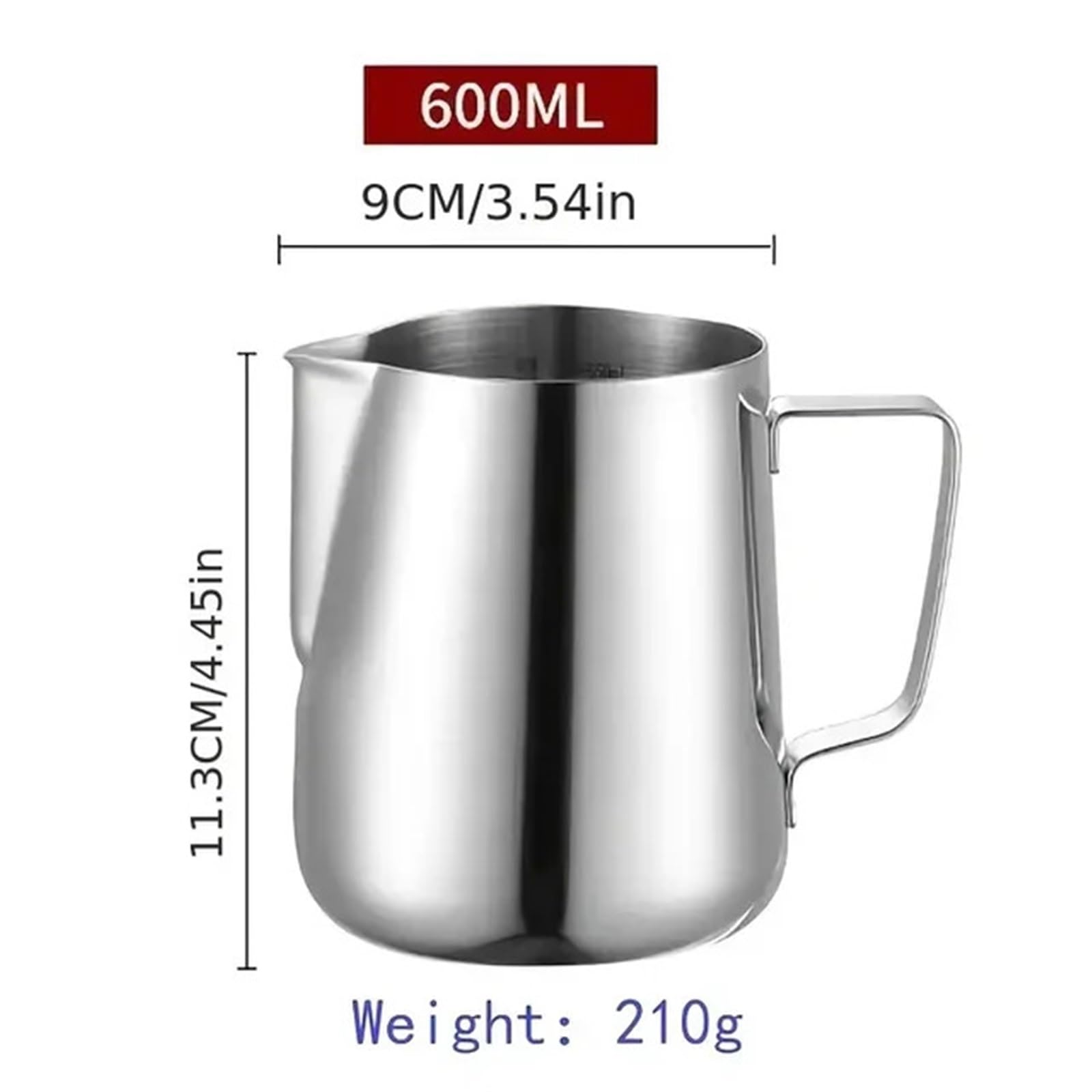 Pichet à mousse de lait avec échelle, 350/600/1000ml, 2 pièces, tasse café en acier inoxydable, Latte expresso, Cappuccino la vapeur Pour Latte Coffee Art(600ML)