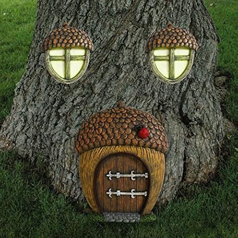 ALLADINBOX Miniature Fairy Gnome Home Pine Cone Design Window and Door for Tree Hugger Decoration, Glow in Dark Fairies Sleeping Noctilucence Decoration Yard Art Garden Sculpture, Lawn Ornament Décor Cover