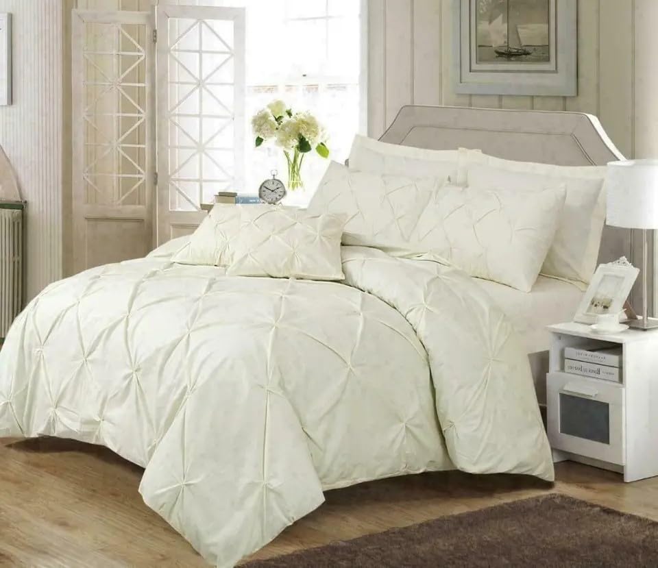 Northern Luxe Pintuck Duvet Cover with Pillowcases – Pinch Pleated Soft Bedding Set, Quilt Cover for Ultimate Comfort Top Notch Quality (Cream, King - Duvet Cover + Fitted Sheet)