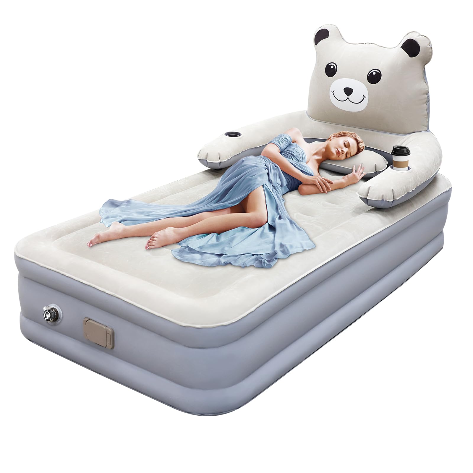 Colchón Hinchable Individual con Bomba Integrada, Colchon Inflable, Cama Hinchable con Bomba Integrada, Cama de Aire Colchón Autohinchable, Invitados, Camping, Viajar, 195*100*38cm (medio)