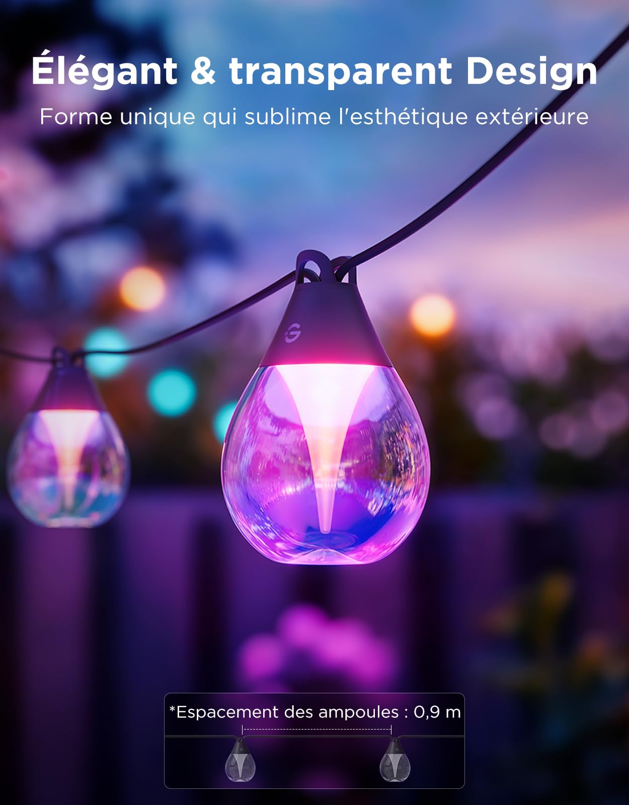 Govee Guirlande Lumineuse d'Extérieur 15m, RGBWIC Intensité Variable, IP67