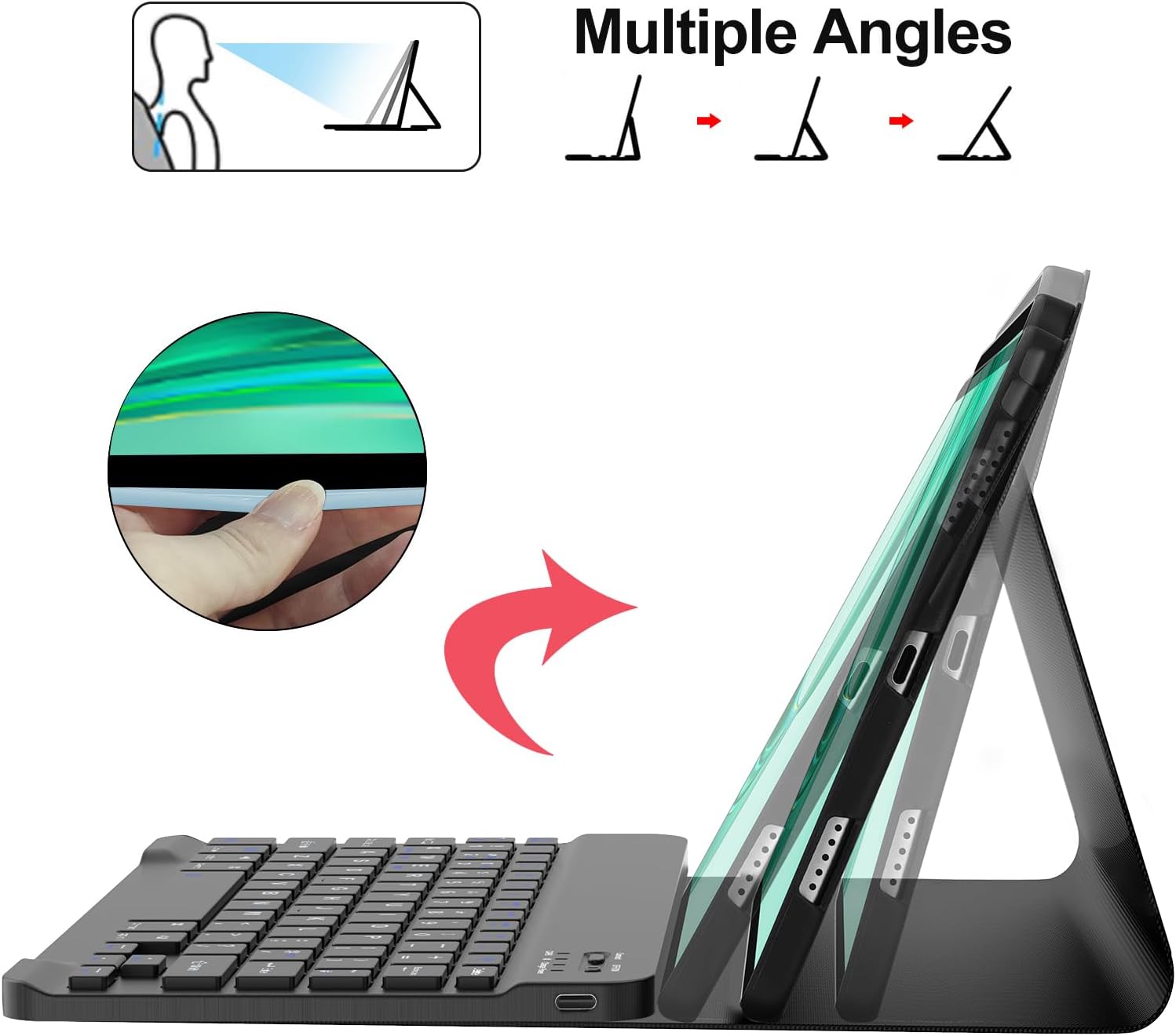 JADEMALL Keyboard Case for Honor Pad X8a, Wireless Magnetic Detachable Bluetooth Keyboard(QWERTY Layout), Premium PU Leather Cover for Honor Pad X8a 11-inch 2024 Tablet, Black