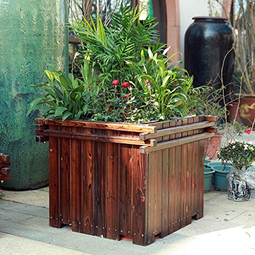 Large Square Wooden Planter Box W/Bottom Drain Hole, Rustic Outdoor ...