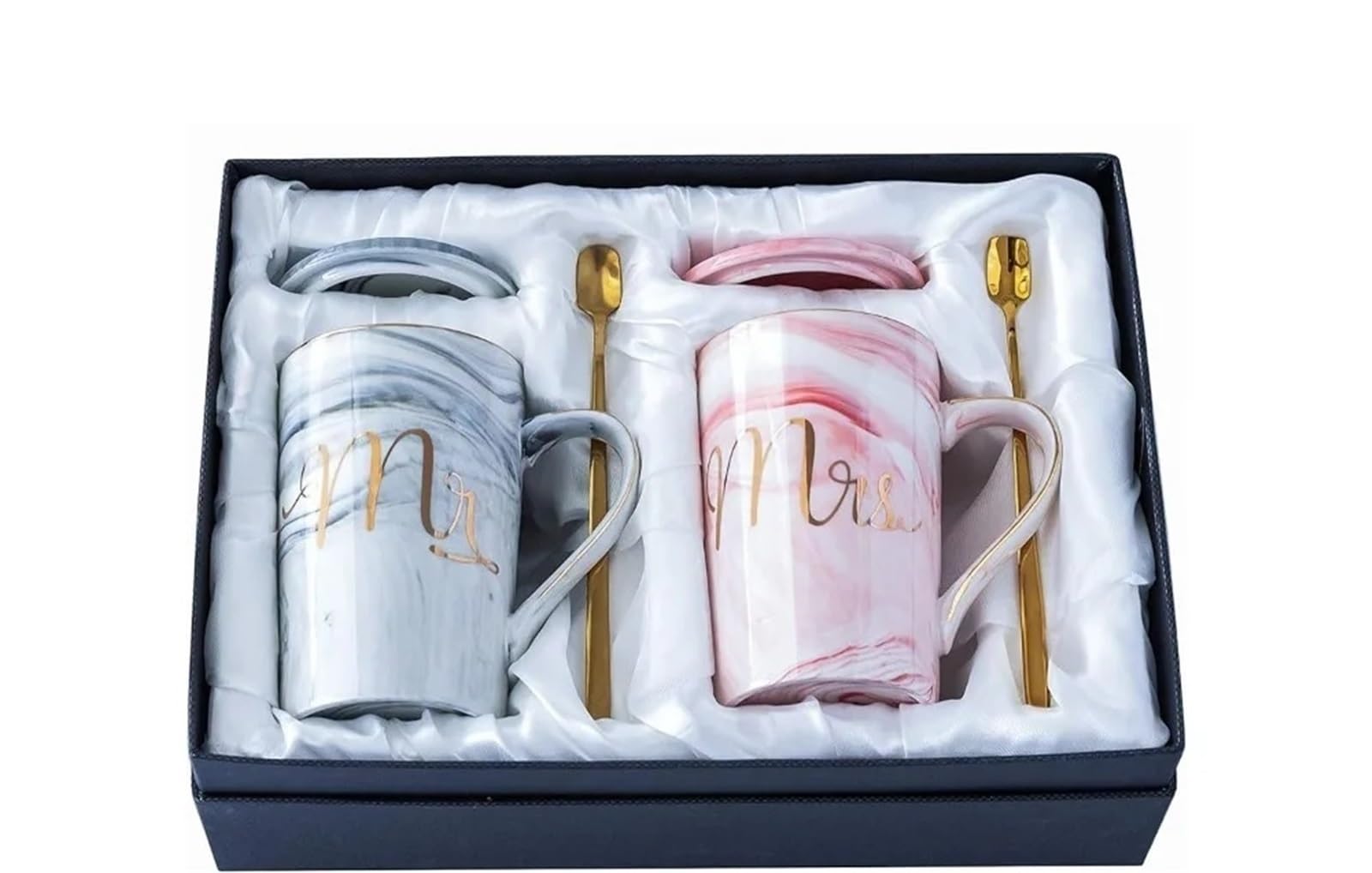 Taza de cerámica de mármol de 13,5 oz, juego de tazas de café Mr And Mrs for novia y novio, compromiso de aniversario de boda Para Boda(Pink Grey01)