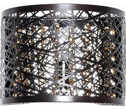 Et2 E21302-10Bz Inca Modern Ada Compliant Metal Web Laser-Cut Sheath With Crystal Wall Sconce, 1-Light Xenon 40 Watts, 6"H X 8"W, Bronze #TOP4
